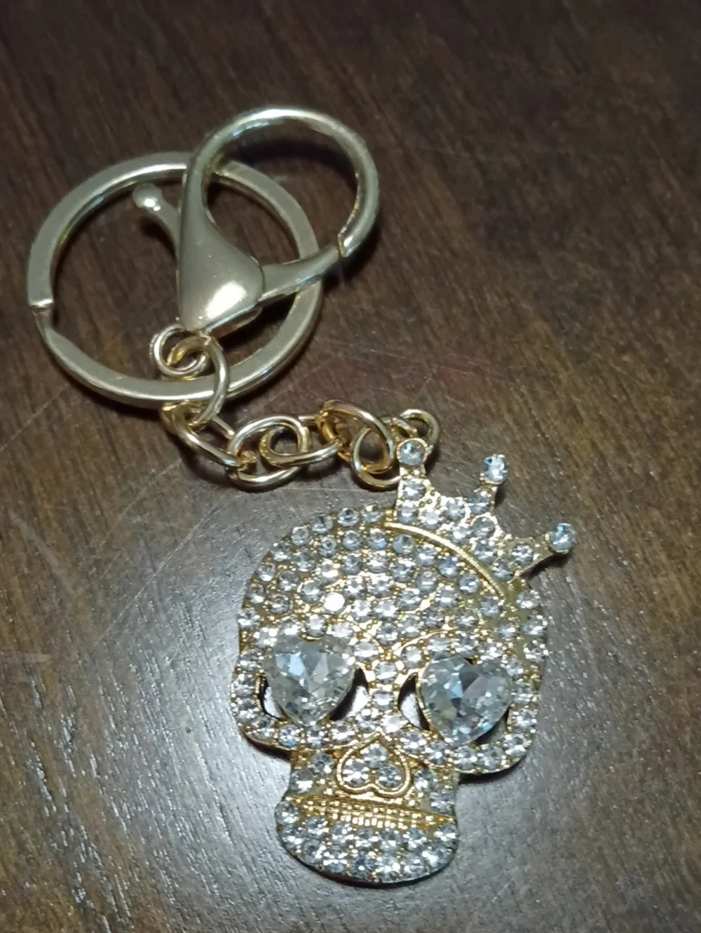 Gold Crystal Skull Crown Heart Eyes Keychain/Bag Charm